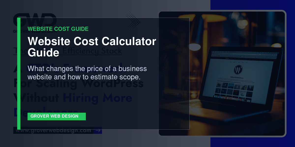 Branded feature graphic for Website Cost Calculator Guide: What Changes the Price of a Business Website.
