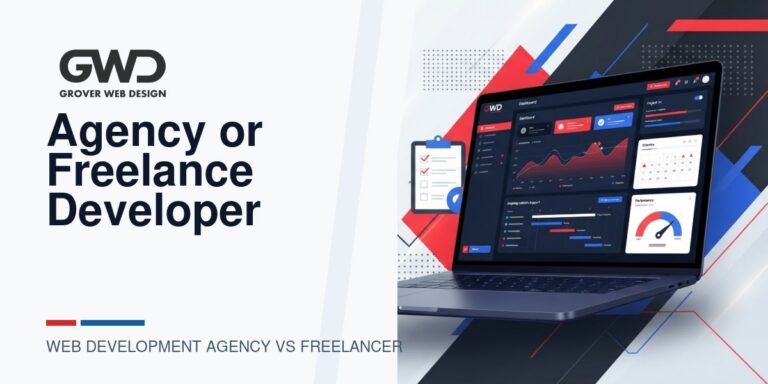 GWD branded featured graphic for web development agency vs freelancer ongoing support