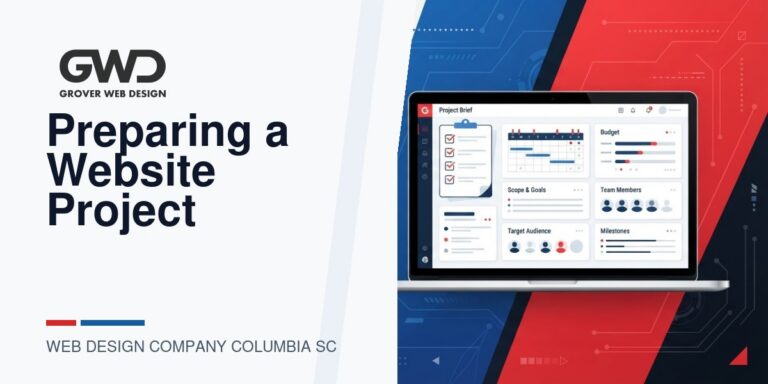 GWD branded featured graphic for web design company columbia sc project brief