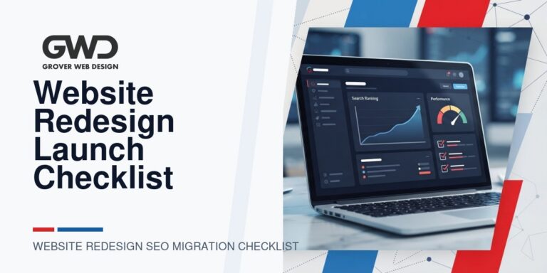 GWD branded featured graphic for website redesign seo migration checklist