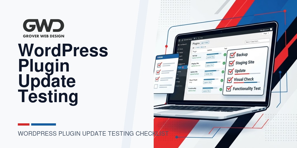 GWD branded featured graphic for wordpress plugin update testing checklist